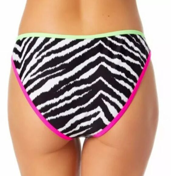 California Waves Retro Zebra Print Neon Trimmed Bikini Swim Bottoms Size M - Picture 4 of 8